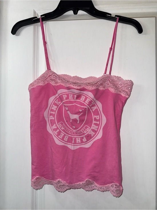 PINK Victoria's Secret Tops - Victoria’s Secret PINK "Phi Beta Pink" Y2K Lace Bling Tank Top